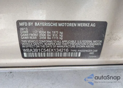 2014 BMW 320I из США, поврежденный, VIN WBA3B1C54EK134216